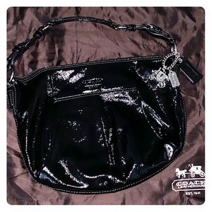 Coach black patent leather hobo handbag